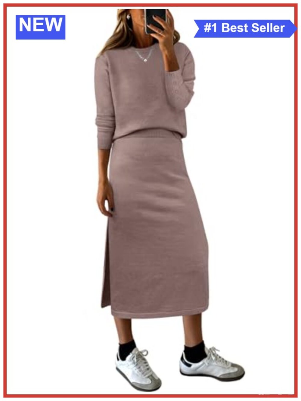 Women's 2-Piece Sweater Skirt Set Knit Matching Lounge Outfit Long Sleeve Midi